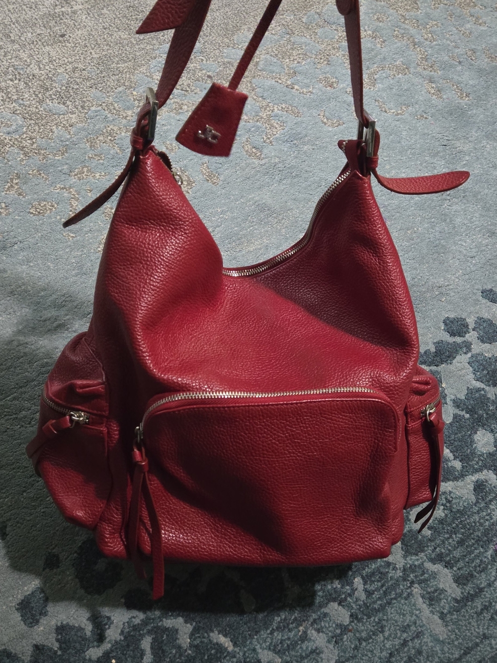JC Red Leather Hobo Shoulder Bag